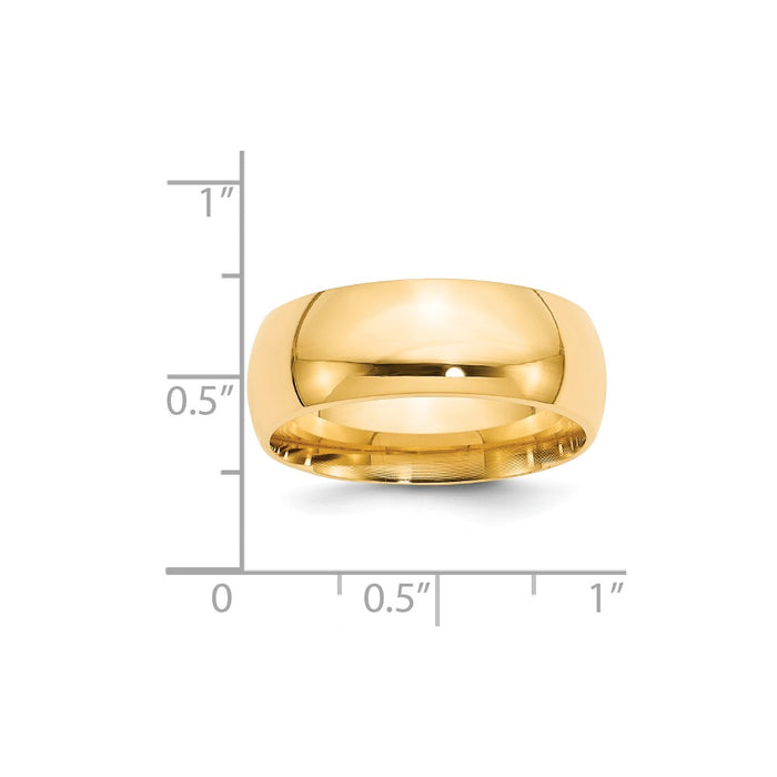 14k Yellow Gold 8mm Comfort-Fit Wedding Band, Size: 11