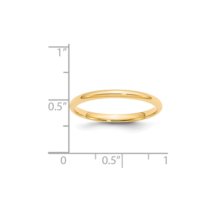 14k Yellow Gold 2mm LTW Comfort Fit Wedding Band Size 6.5