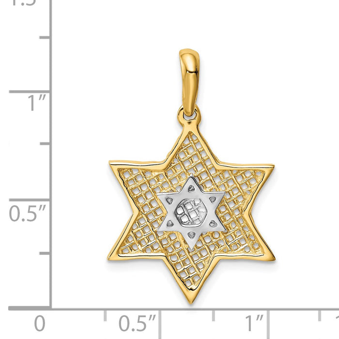 Million Charms 14K & Rhodium-plated Solid Polished Meshed Religious Jewish Star Of David Charm