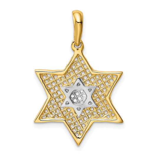 Million Charms 14K & Rhodium-plated Solid Polished Meshed Religious Jewish Star Of David Charm
