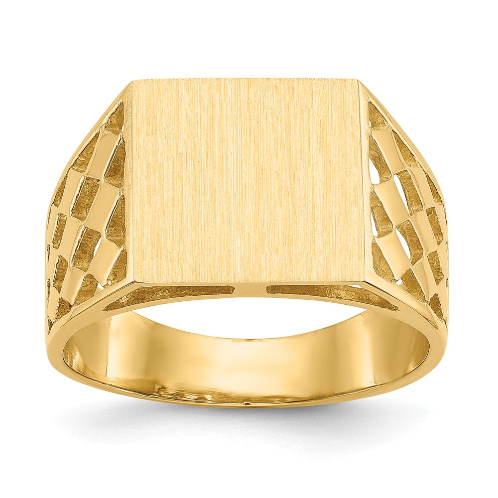 14k Yellow Gold 12.0x12.5mm Open Back Men's Signet Ring, Size: 10