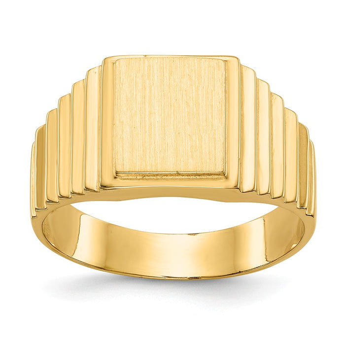 14k Yellow Gold 10.0x8.5mm Open Back Men's Signet Ring, Size: 10