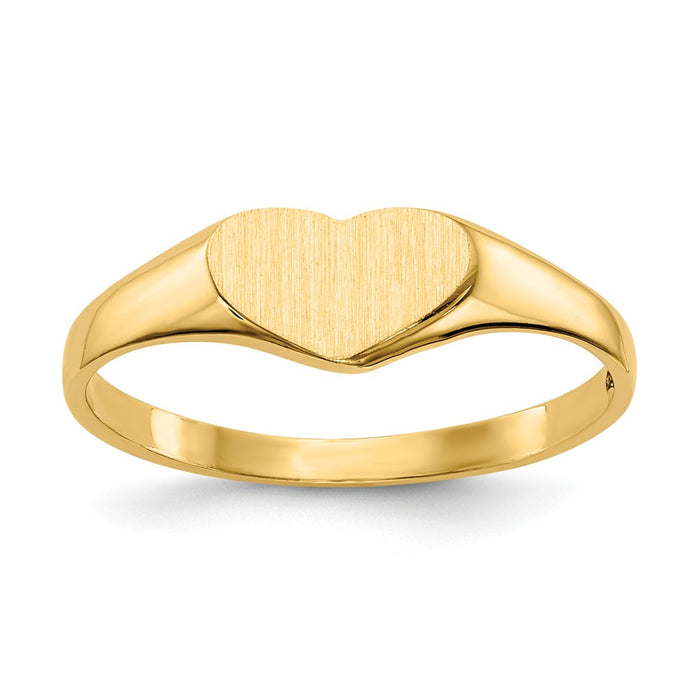 14k Yellow Gold 5.5x7.5mm Closed Back Heart Signet Ring, Size: 6