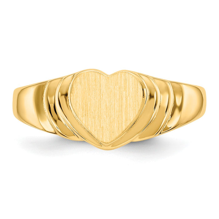 14k Yellow Gold 7.0x7.0mm Closed Back Children's Heart Signet Ring, Size: 4.75