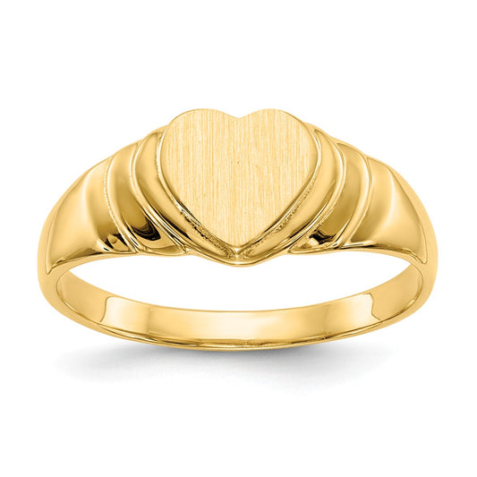 14k Yellow Gold 7.0x7.0mm Closed Back Children's Heart Signet Ring, Size: 4.75