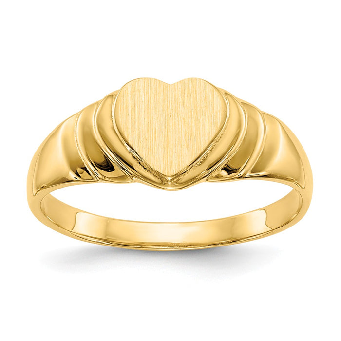 14k Yellow Gold 7.0x7.0mm Closed Back Children's Heart Signet Ring, Size: 4.75
