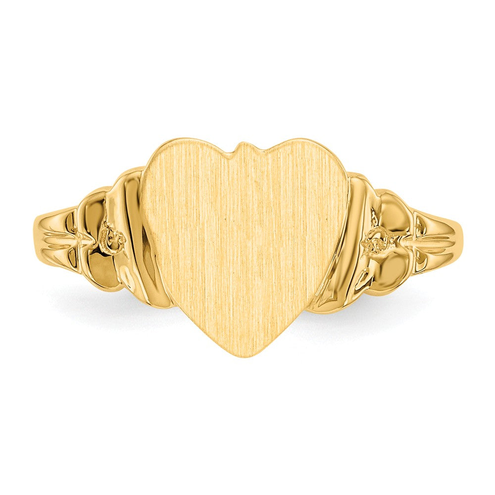 14k Yellow Gold 8.0x8.5mm Closed Back Children's Heart Signet Ring, Size: 5