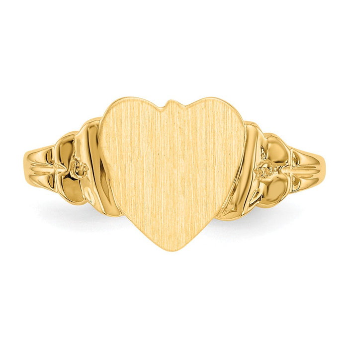 14k Yellow Gold 8.0x8.5mm Closed Back Children's Heart Signet Ring, Size: 5