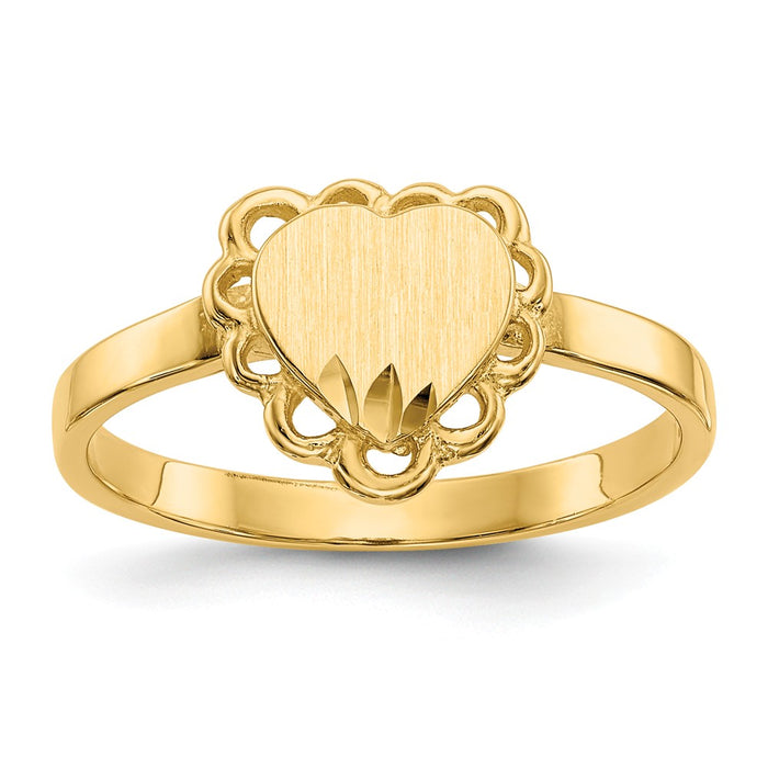 14k Yellow Gold 6.5x7.0mm Open Back Heart Signet Ring, Size: 6