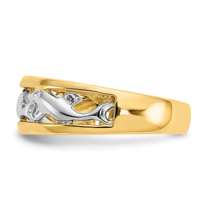 14k Two-Tone Gold With Rhodium Dolphin Ring, Size: 6