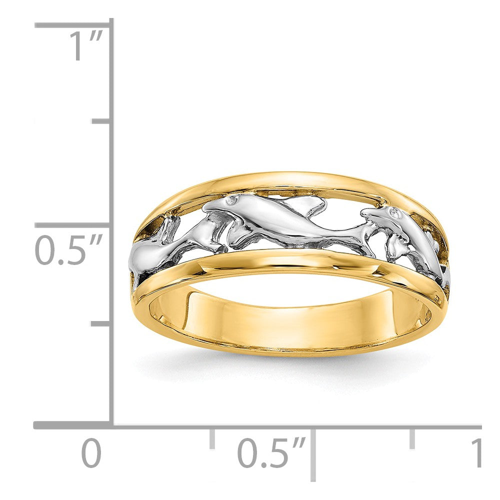14k Two-Tone Gold With Rhodium Dolphin Ring, Size: 6