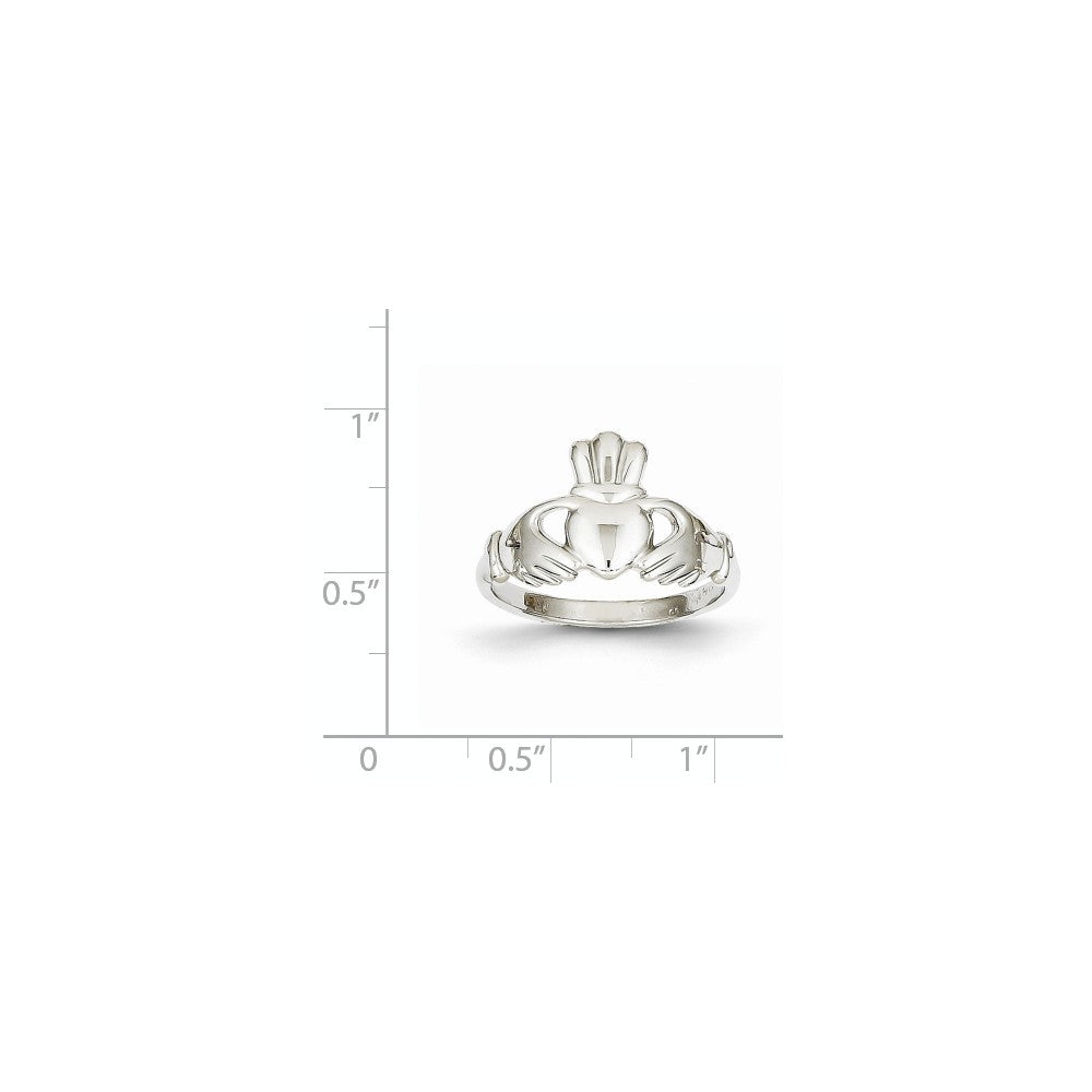 14k White Gold Polished Claddagh Ring, Size: 7