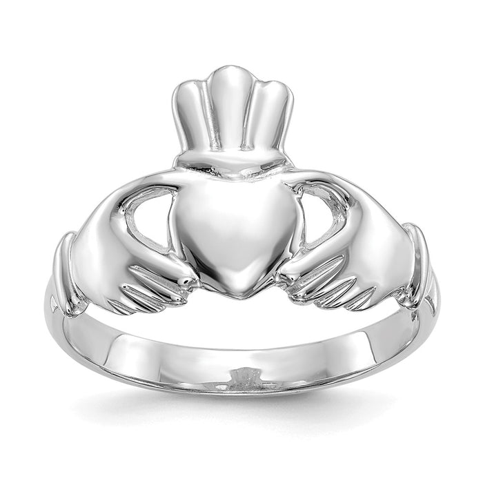 14k White Gold Polished Claddagh Ring, Size: 7