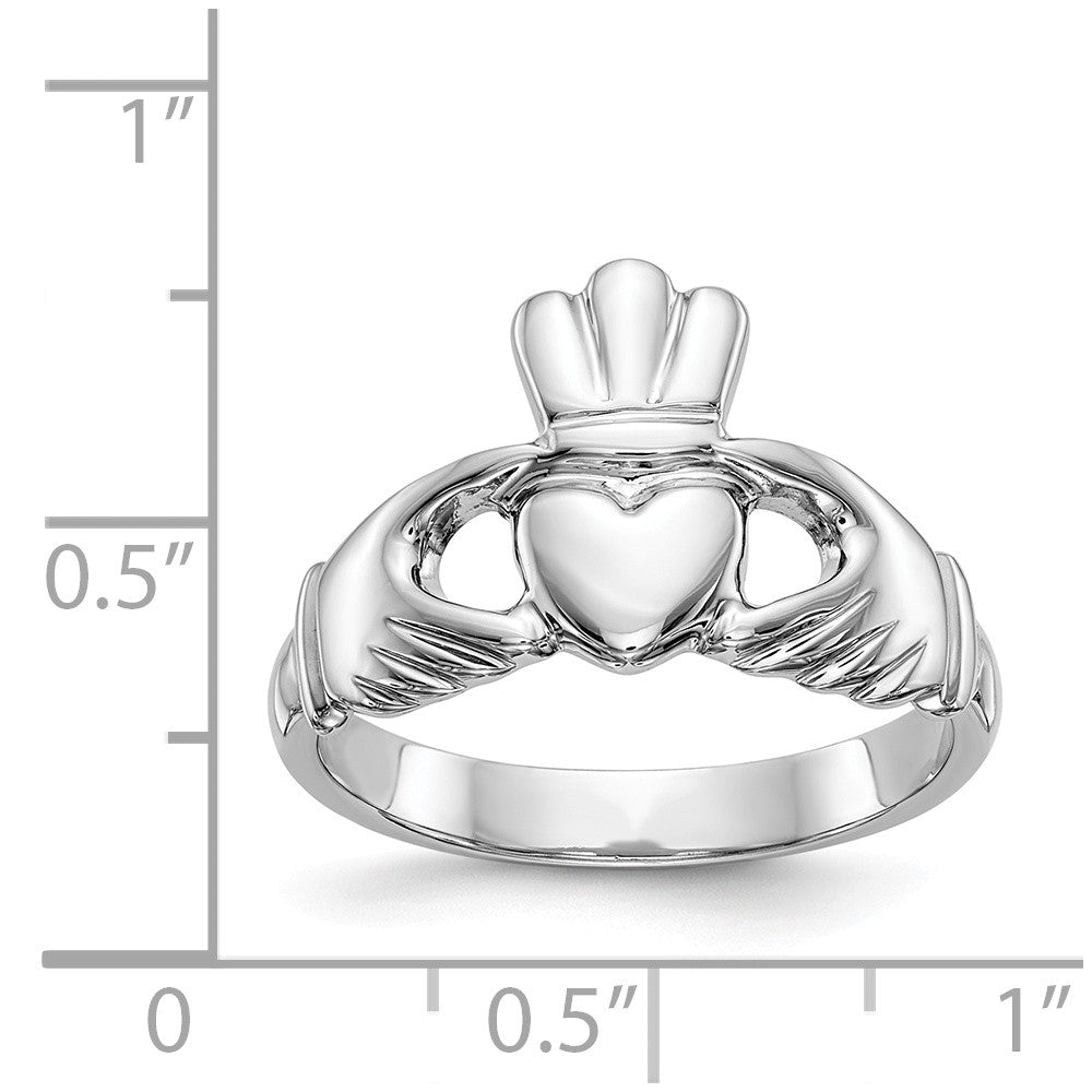 14k White Gold Polished Men's Claddagh Ring, Size: 8