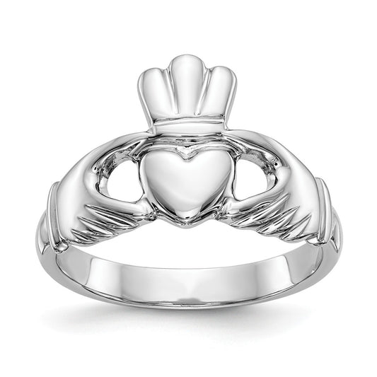 14k White Gold Polished Men's Claddagh Ring, Size: 8