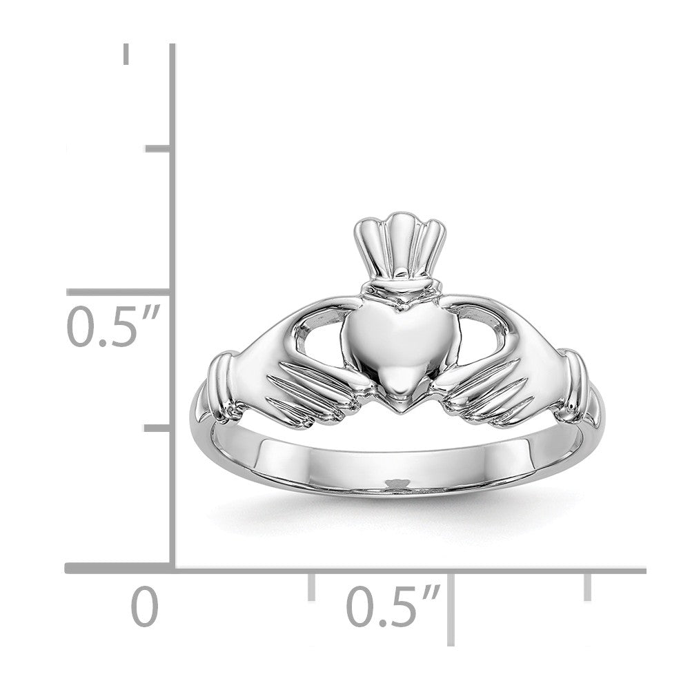 14k White Gold Polished Claddagh Ring, Size: 6.5