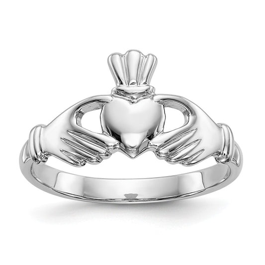 14k White Gold Polished Claddagh Ring, Size: 6.5