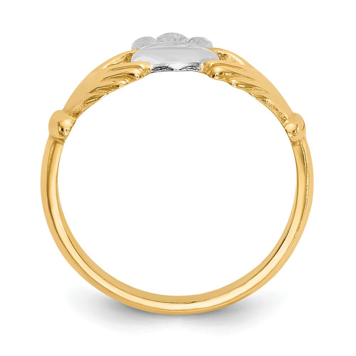 14k Polished & Rhodium Claddagh Ring, Size: 6.5