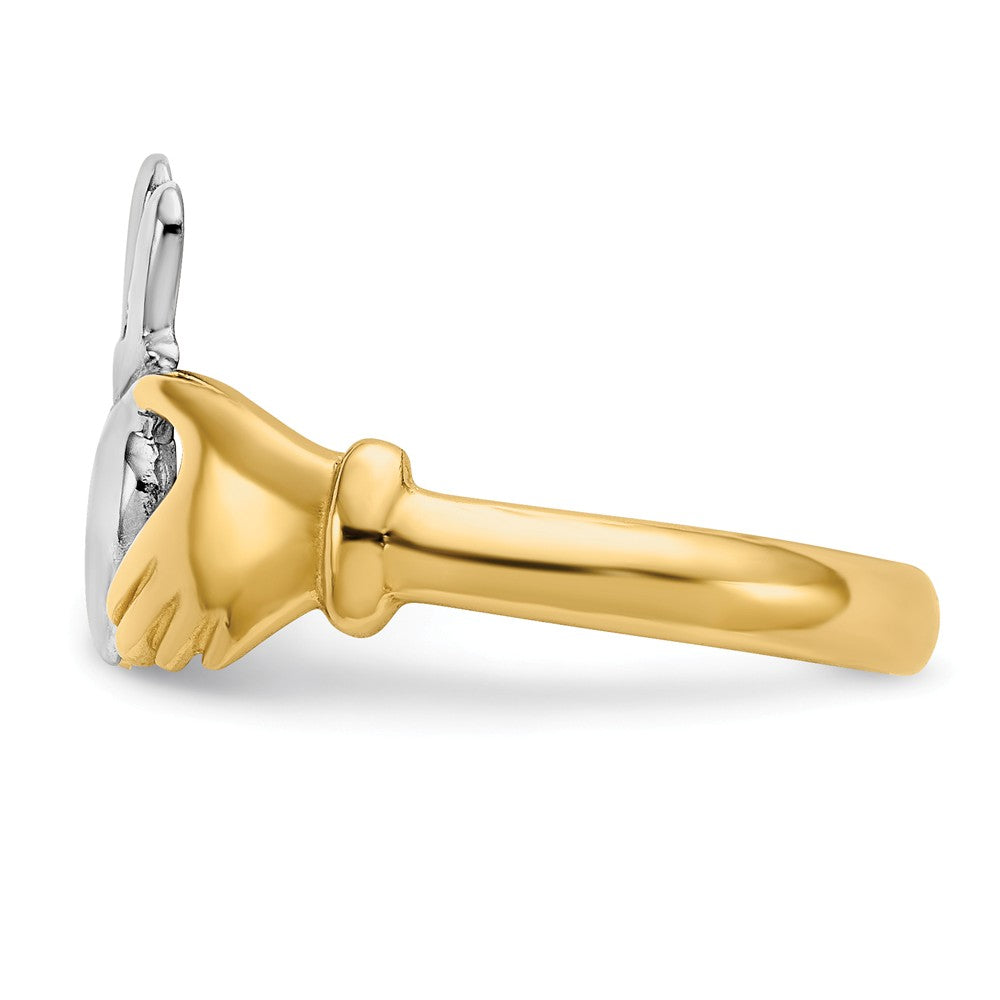 14k Polished & Rhodium Claddagh Ring, Size: 6.5