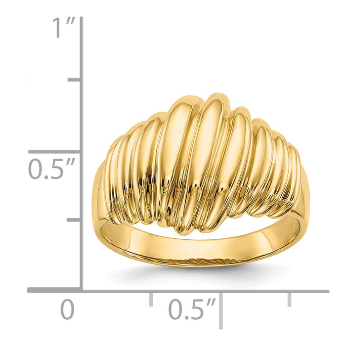 14k Yellow Gold Polished Scalloped Dome Ring, Size: 7