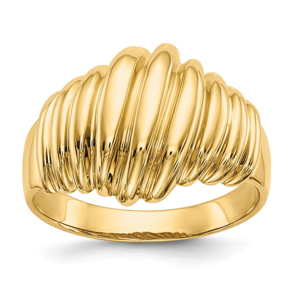 14k Yellow Gold Polished Scalloped Dome Ring, Size: 7