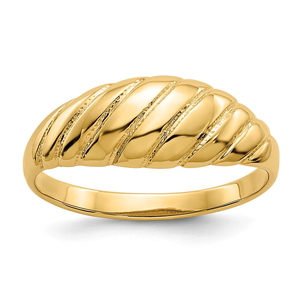 14k Yellow Gold Polished Scalloped Dome Ring, Size: 7