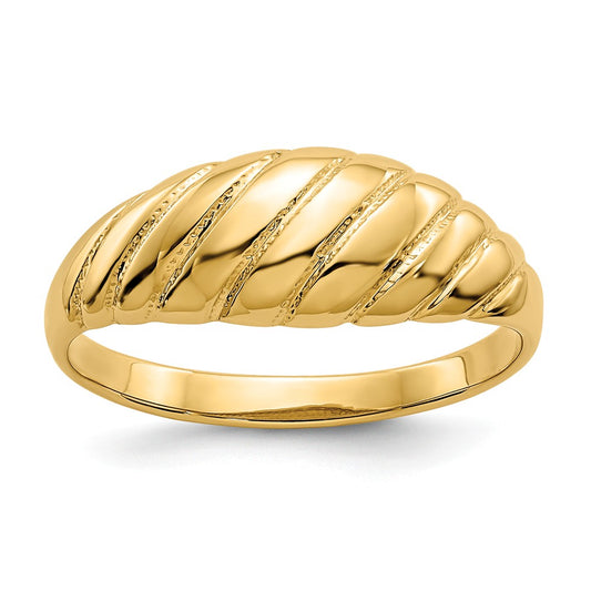 14k Yellow Gold Polished Scalloped Dome Ring, Size: 7