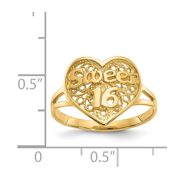 14k Yellow Gold Sweet 16 Heart Ring, Size: 6