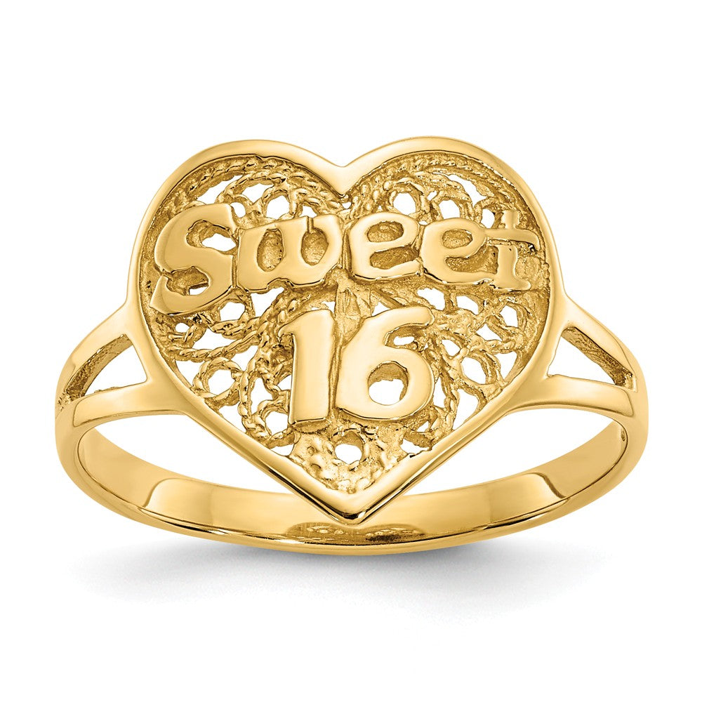 14k Yellow Gold Sweet 16 Heart Ring, Size: 6