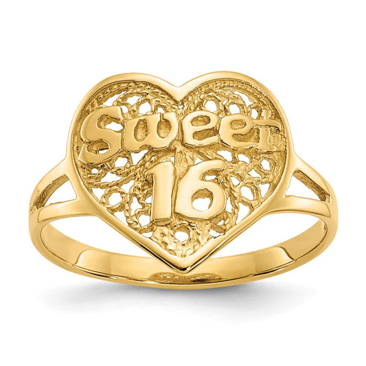 14k Yellow Gold Sweet 16 Heart Ring, Size: 6
