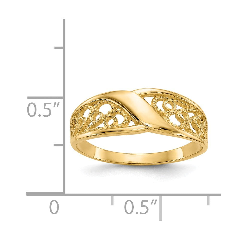 14k Yellow Gold Polished Filigree Ring, Size: 6