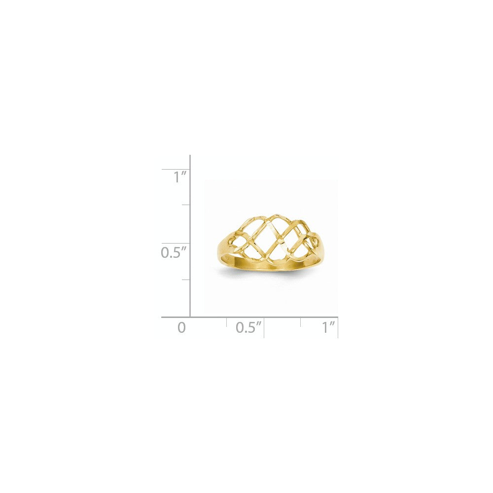 14k Yellow Gold Polished & Diamond-cut Fancy Ring, Size: 6