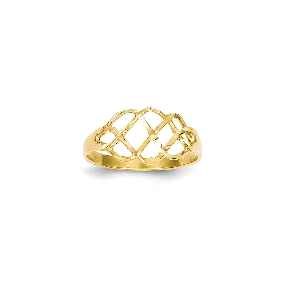 14k Yellow Gold Polished & Diamond-cut Fancy Ring, Size: 6