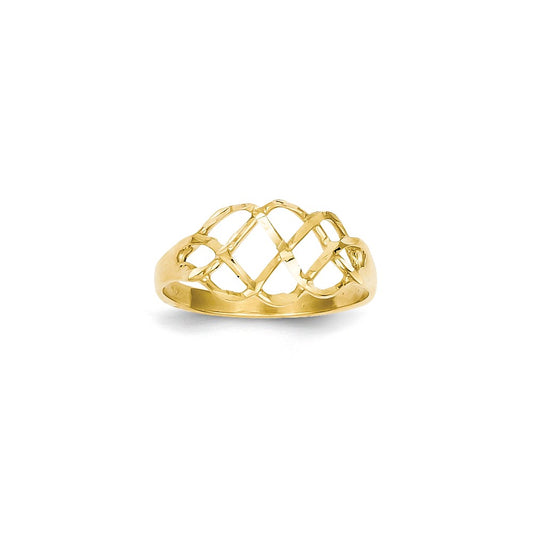 14k Yellow Gold Polished & Diamond-cut Fancy Ring, Size: 6