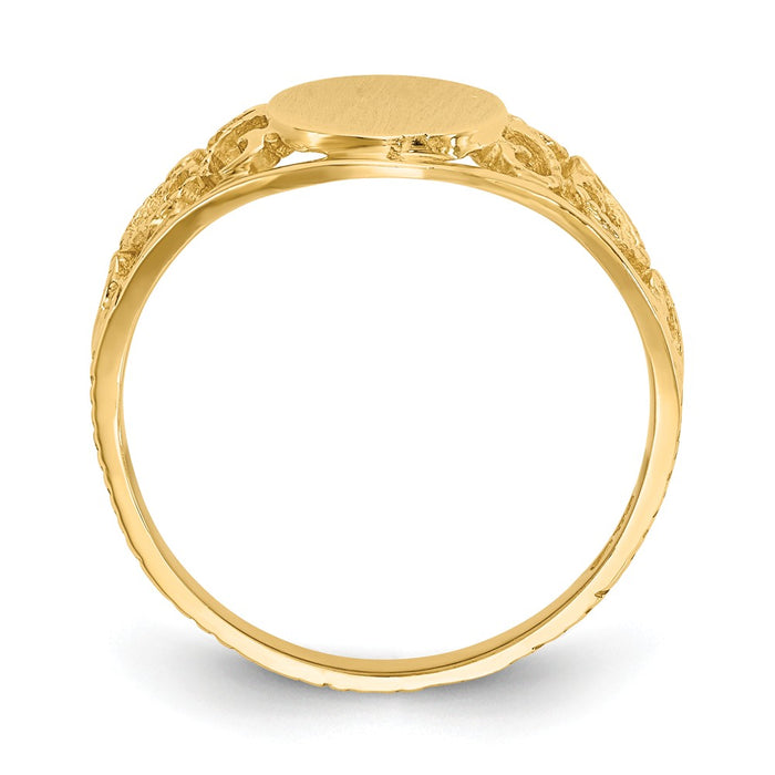14k Yellow Gold 8.5x7.5mm Open Back Filigree Signet Ring, Size: 6