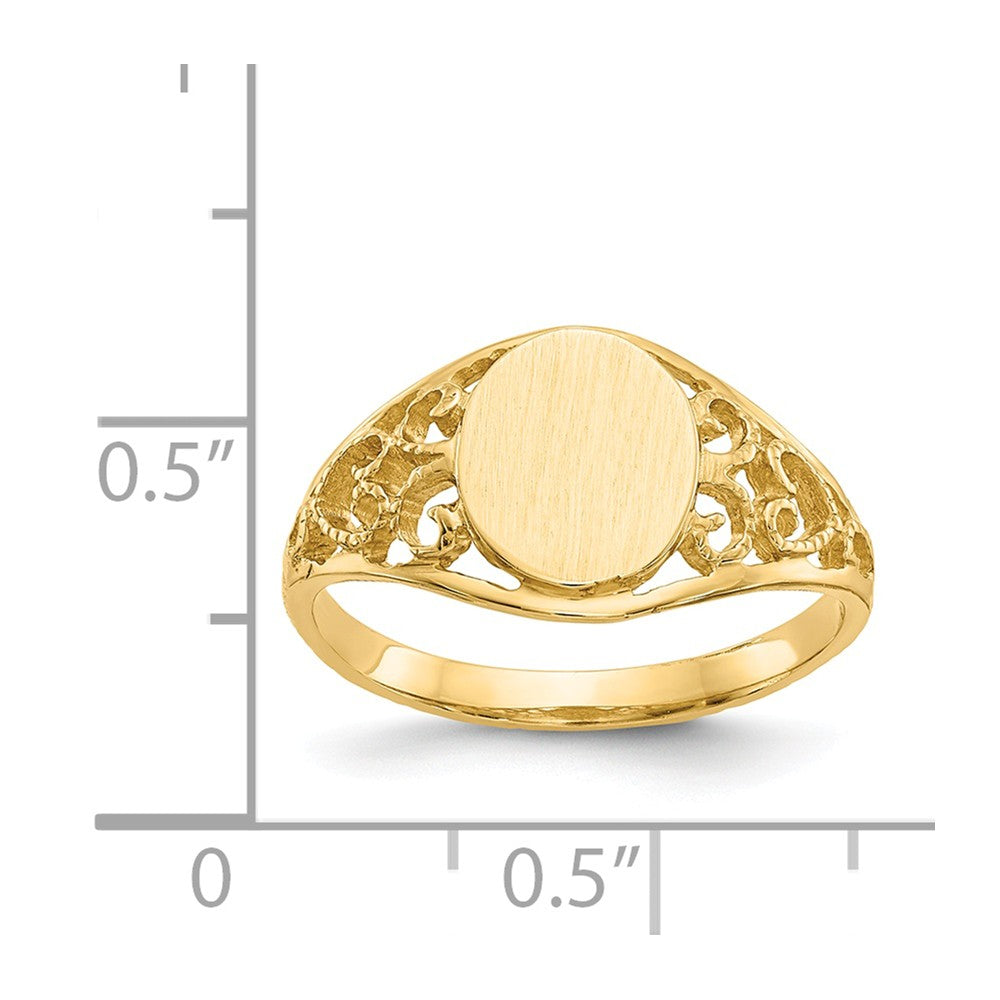 14k Yellow Gold 8.5x7.5mm Open Back Filigree Signet Ring, Size: 6