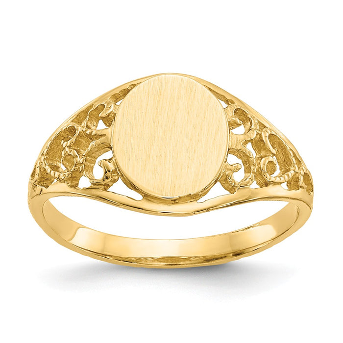 14k Yellow Gold 8.5x7.5mm Open Back Filigree Signet Ring, Size: 6