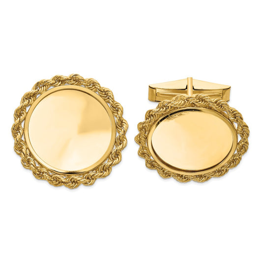 Occasion Gallery, Men's Accessories, 14k Yellow Gold 1/10oz Panda Coin Solid Polished Rope Bezel Cuff Links Mounting