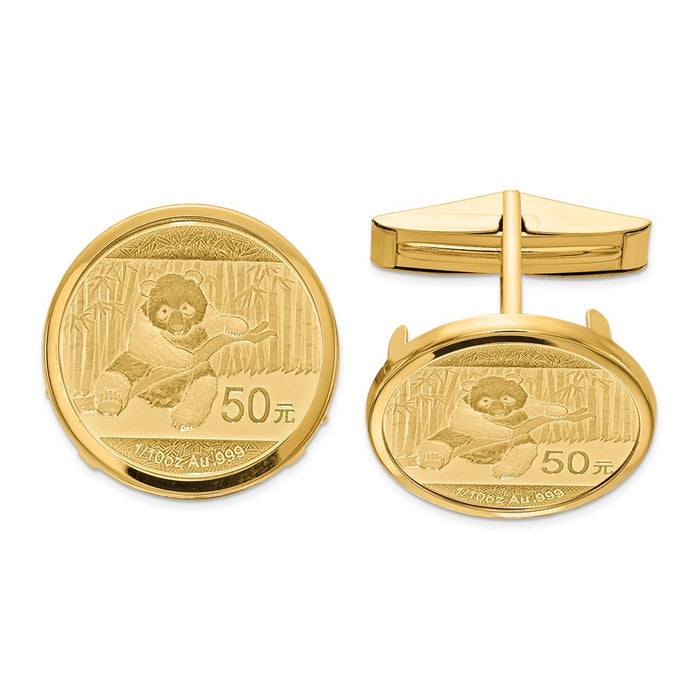 Occasion Gallery, Men's Accessories, 14k Yellow Gold 1/10oz Mounted Panda Coin Polished Plain Bezel Cuff Links