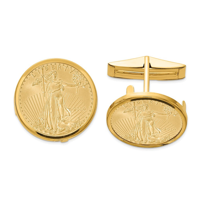 Occasion Gallery, Men's Accessories, 14k Yellow Gold 1/10oz Mounted American Eagle Polished Plain Bezel Cuff Links