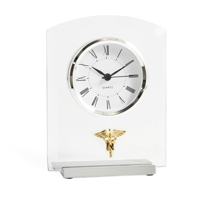 Occasion Gallery Silver Color Nursing, Beveled Glass Quartz Clock with Stainless Steel Accents.  7 L x 5.5 W x 2 H in.