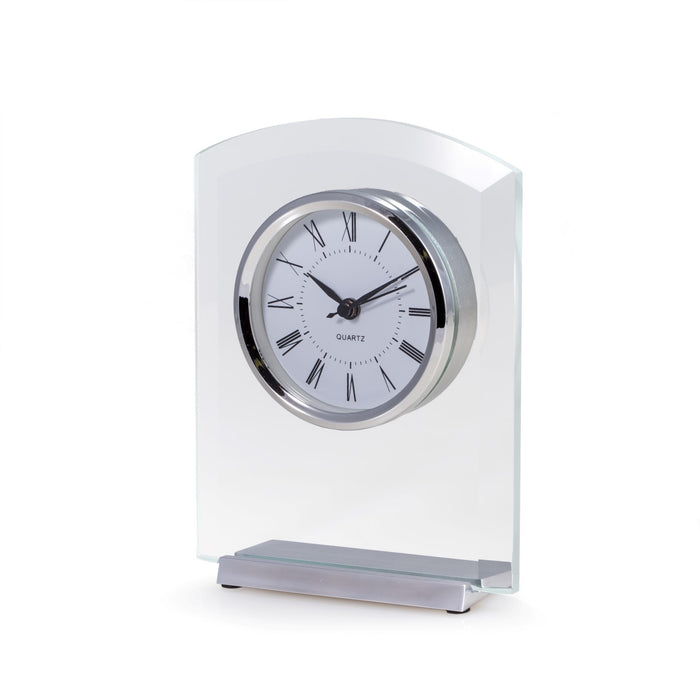 Occasion Gallery Silver Color "Novo", Beveled Glass Quartz Clock with Stainless Steel Accents.  7 L x 5.5 W x 2 H in.