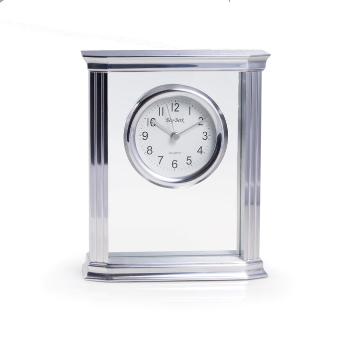 Occasion Gallery Silver Color "Porto", Glass Quartz Clock with Stainless Steel Accents. 6.25 L x 2.25 W x 7.5 H in.