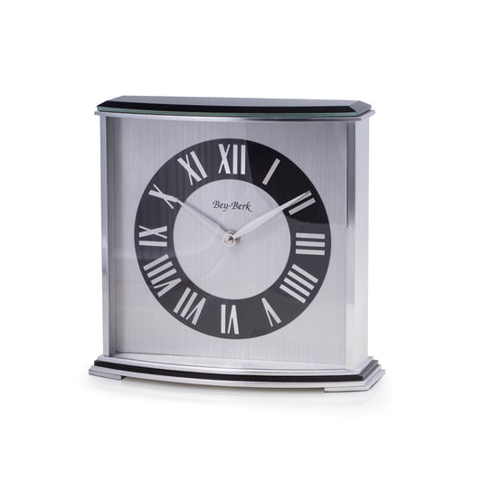 Occasion Gallery Black/Silver Color "Palm Springs", Lacquered "Ebony" Wood with Stainless Steel Accents Quartz Clock.  7 L x 2.75 W x 6.75 H in.