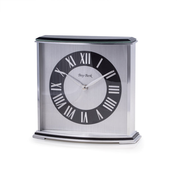 Occasion Gallery Black/Silver Color "Palm Springs", Lacquered "Ebony" Wood with Stainless Steel Accents Quartz Clock.  7 L x 2.75 W x 6.75 H in.