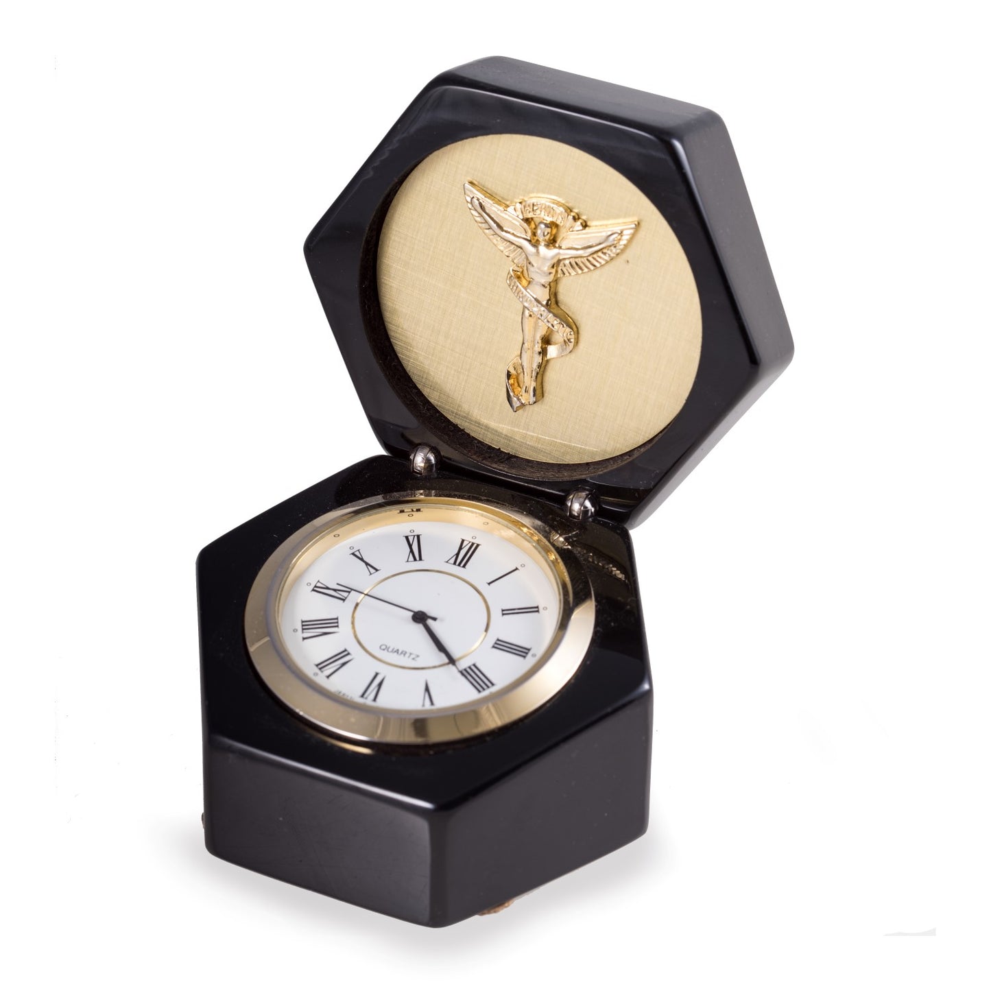 Occasion Gallery Black Color Chiropractor, Lacquered Black Wood Quartz Clock in Box. 3.25 L x 3.25 W x 4 H in.