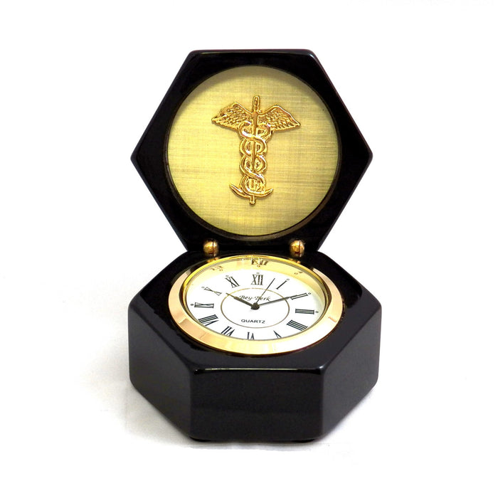Occasion Gallery Black Color Medical, Lacquered Black Wood Quartz Clock in Box. 3.25 L x 3.25 W x 4 H in.