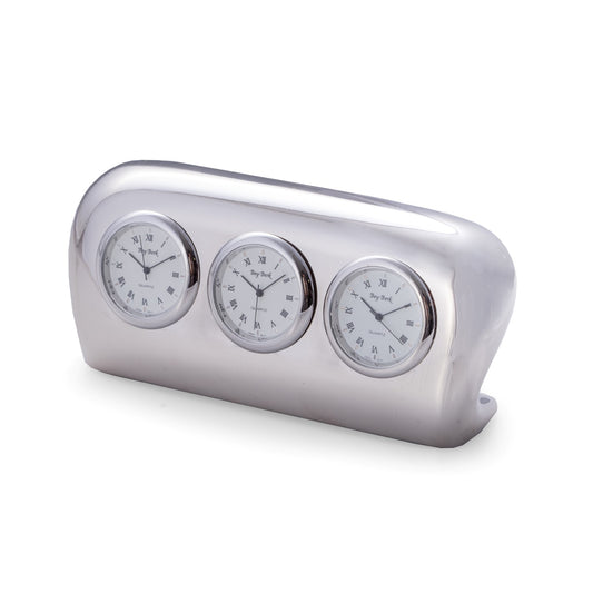 Occasion Gallery Silver Color "Salzburg", Silver Plated Triple Time Zone Quartz Clock. 5.5 L x 1.25 W x 2.5 H in.