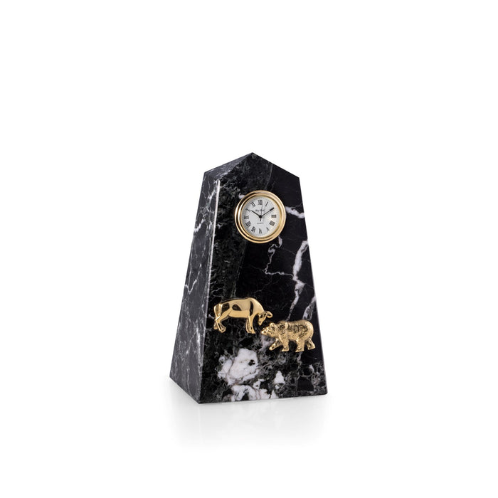 Occasion Gallery Black Zebra Marble Color Stock Market, Black "Zebra" Marble Quartz Clock with Gold Accents.  3.25 L x 2.5 W x 7 H in.