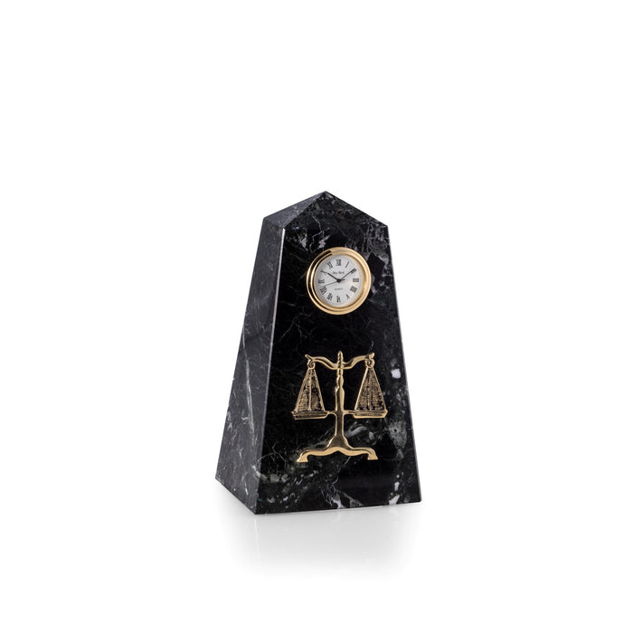 Occasion Gallery Black Zebra Marble Color Legal, Black "Zebra" Marble Quartz Clock with Gold Accents.  3.25 L x 2.5 W x 7 H in.